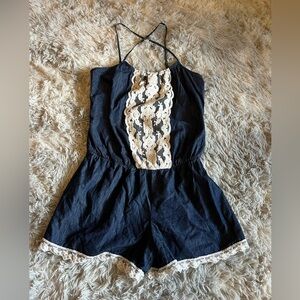 Maurice’s blue and white lace romper